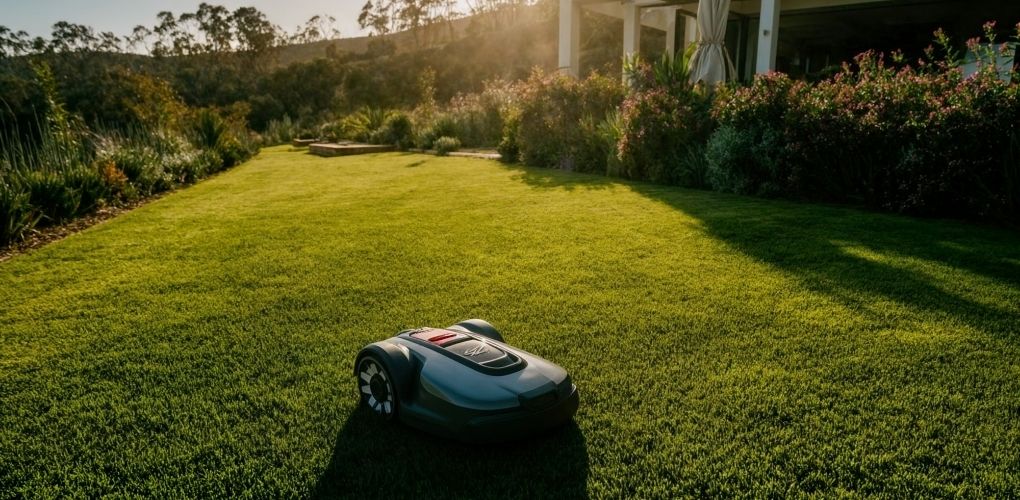 Robot de tonte dans l'herbe