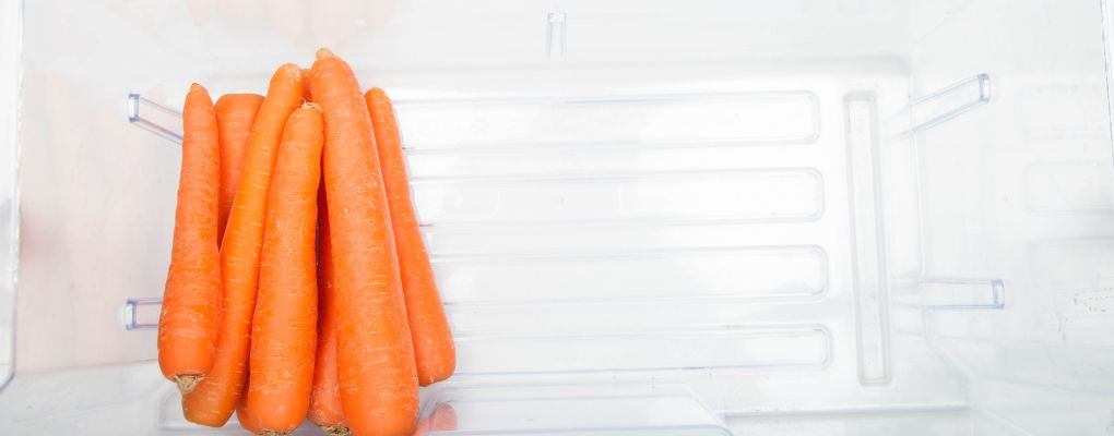 Conservation des carottes dans le bac d'un réfrigérateur